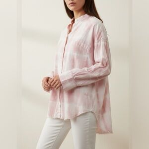 Zara Women’s Tie Dye Oversized Long-Sleeve Button Down Shirt Pink & White S